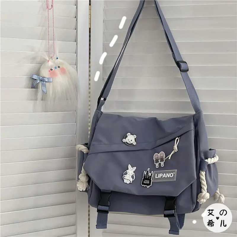 Fashion Unisex Large Capacity Shoulder Bag Japanese Harajuku with Badge Messenger Bag Teenage Student Crossbody Book Bags Fashion Unisex Large Capacity Shoulder Bag Japanese Harajuku with Badge Messenger Bag Teenage Student Crossbody Book Bags