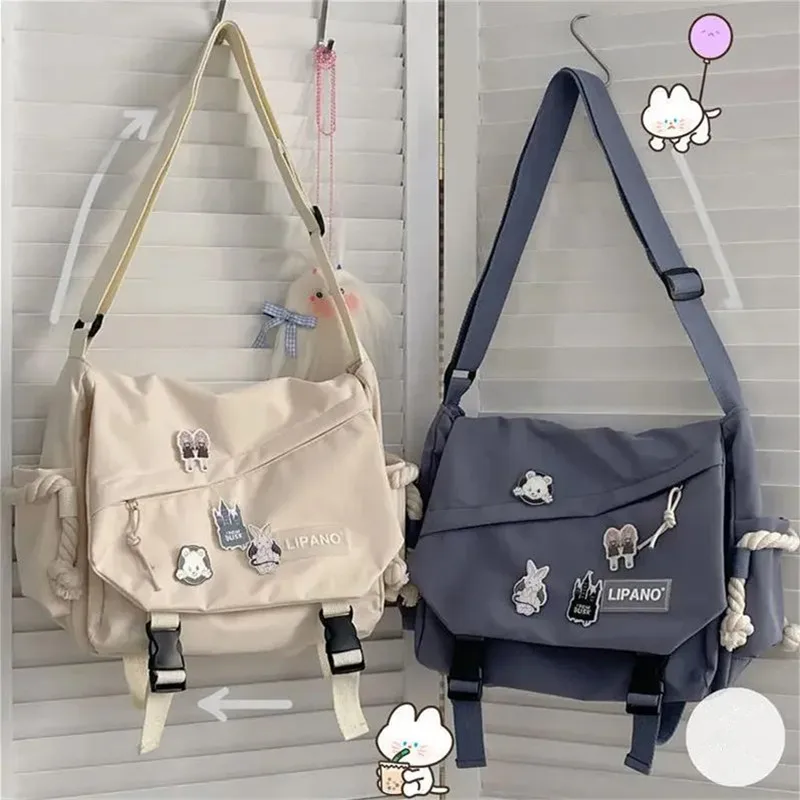 Fashion Unisex Large Capacity Shoulder Bag Japanese Harajuku with Badge Messenger Bag Teenage Student Crossbody Book Bags Fashion Unisex Large Capacity Shoulder Bag Japanese Harajuku with Badge Messenger Bag Teenage Student Crossbody Book Bags