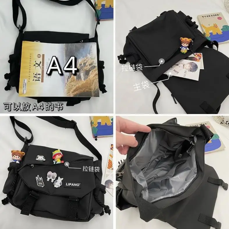Fashion Unisex Large Capacity Shoulder Bag Japanese Harajuku with Badge Messenger Bag Teenage Student Crossbody Book Bags Fashion Unisex Large Capacity Shoulder Bag Japanese Harajuku with Badge Messenger Bag Teenage Student Crossbody Book Bags