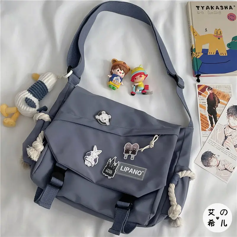 Fashion Unisex Large Capacity Shoulder Bag Japanese Harajuku with Badge Messenger Bag Teenage Student Crossbody Book Bags Fashion Unisex Large Capacity Shoulder Bag Japanese Harajuku with Badge Messenger Bag Teenage Student Crossbody Book Bags