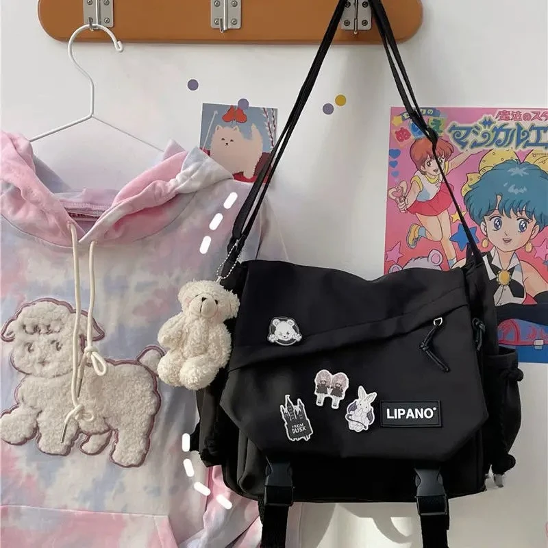 Fashion Unisex Large Capacity Shoulder Bag Japanese Harajuku with Badge Messenger Bag Teenage Student Crossbody Book Bags Fashion Unisex Large Capacity Shoulder Bag Japanese Harajuku with Badge Messenger Bag Teenage Student Crossbody Book Bags
