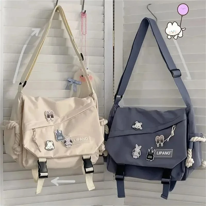 Fashion Unisex Large Capacity Shoulder Bag Japanese Harajuku with Badge Messenger Bag Teenage Student Crossbody Book Bags Fashion Unisex Large Capacity Shoulder Bag Japanese Harajuku with Badge Messenger Bag Teenage Student Crossbody Book Bags