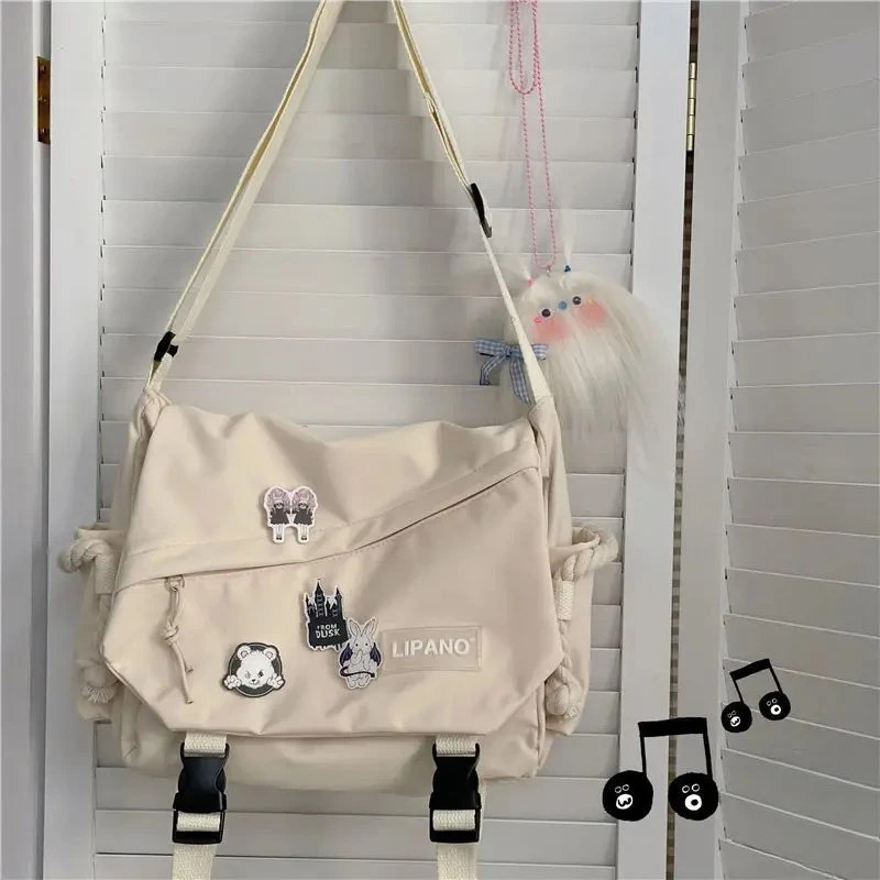 Fashion Unisex Large Capacity Shoulder Bag Japanese Harajuku with Badge Messenger Bag Teenage Student Crossbody Book Bags Fashion Unisex Large Capacity Shoulder Bag Japanese Harajuku with Badge Messenger Bag Teenage Student Crossbody Book Bags
