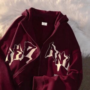 Jacket Zip Up Hoodies Hip Hop Sweatshirt Vintage Goth Print Hooded Jacket Street Fashion Unisex Drawstring Autumn Fleece Hoodie