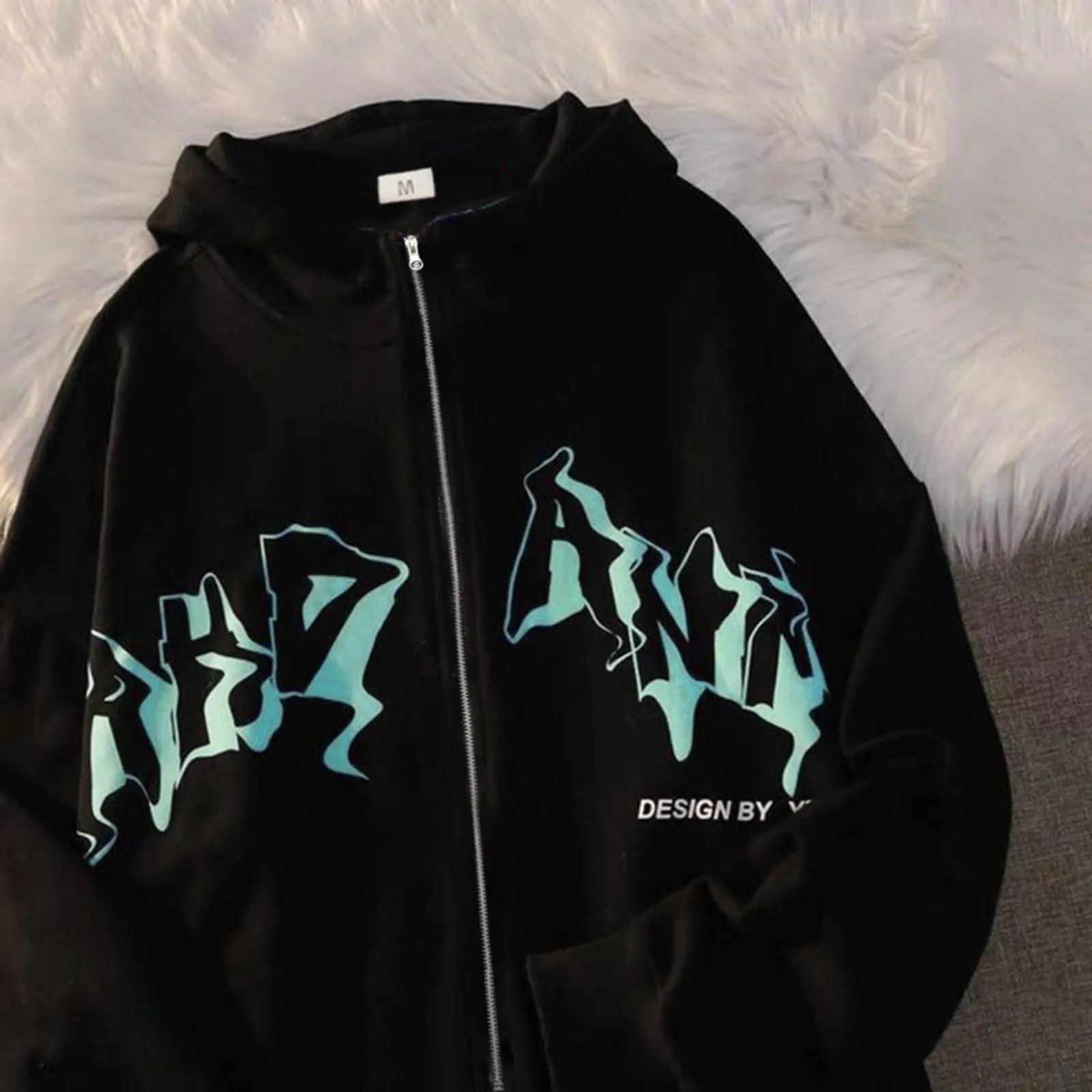 Jacket Zip Up Hoodies Hip Hop Sweatshirt Vintage Goth Print Hooded Jacket Street Fashion Unisex Drawstring Autumn Fleece Hoodie - Image 2