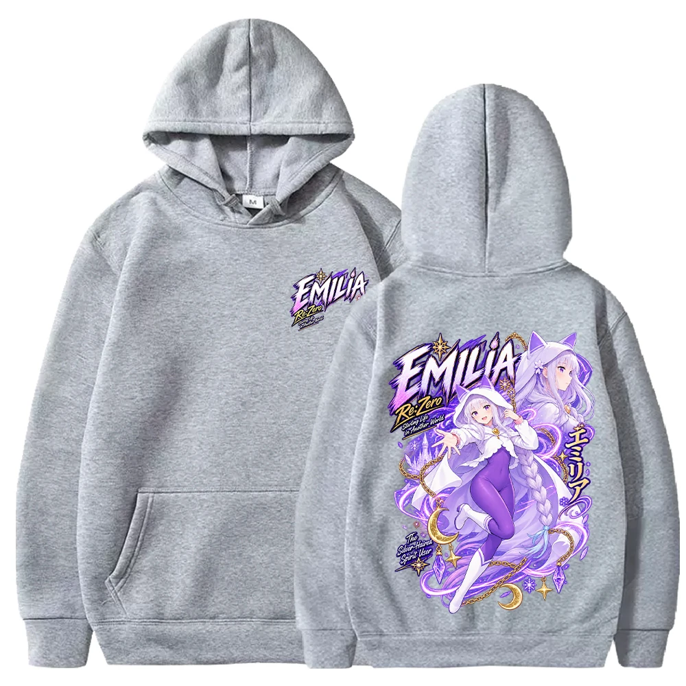 2026 Trendy Emilia Re:Zero Hoodies Harajuku Anime Printed Streetwear Long Sleeve Loose Fleece Hooded Pullover Men Women Clothing