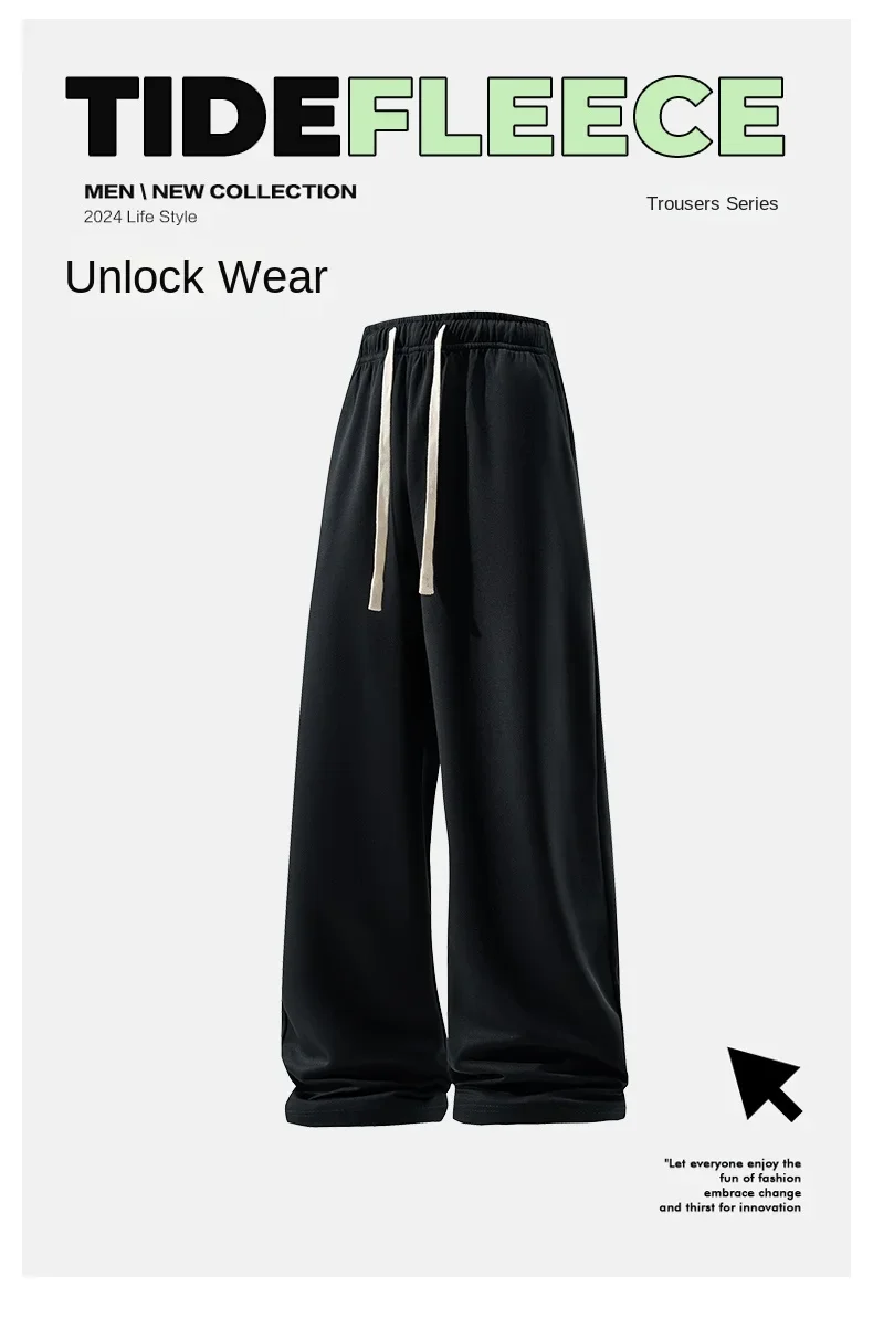 Wide Leg Pant Fashion Causal Breathable Men Sweatpant Male Autumn Versatile Elastic High Waist Drawstring Loose Straight Trouser Wide Leg Pant Fashion Causal Breathable Men Sweatpant Male Autumn Versatile Elastic High Waist Drawstring Loose Straight Trouser