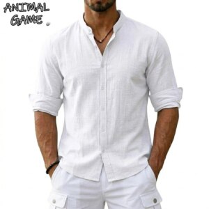New Men's Cotton Linen Shirts for Men Casual Luxury Hawaiian Shirts Lightweight Long Sleeve Henley Beach Shirts T-Shirts for Men