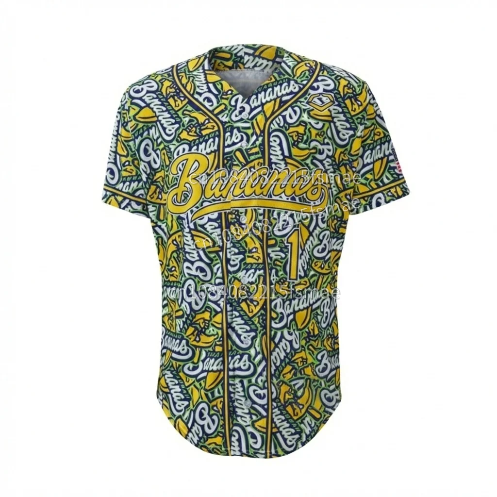 Trending Internet Famous Yellow Baseball Jersey Men #1 3d Printing Pinstripe Banana Ball Team Shirt Viral Sport Beach Uniform