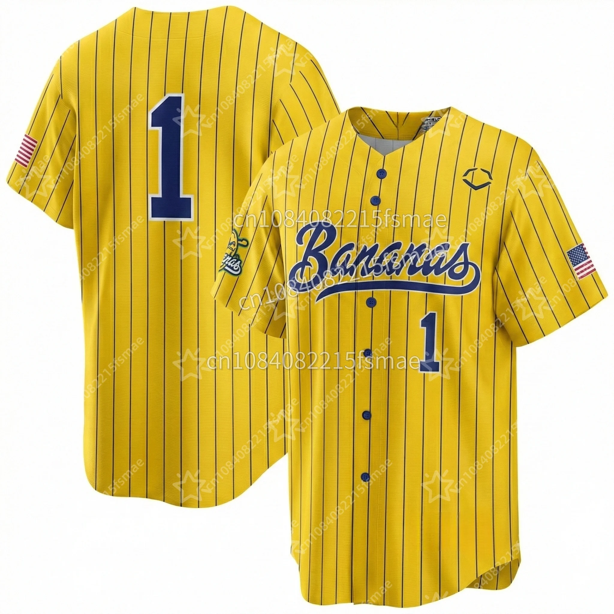 Trending Internet Famous Yellow Baseball Jersey Men #1 3d Printing Pinstripe Banana Ball Team Shirt Viral Sport Beach Uniform