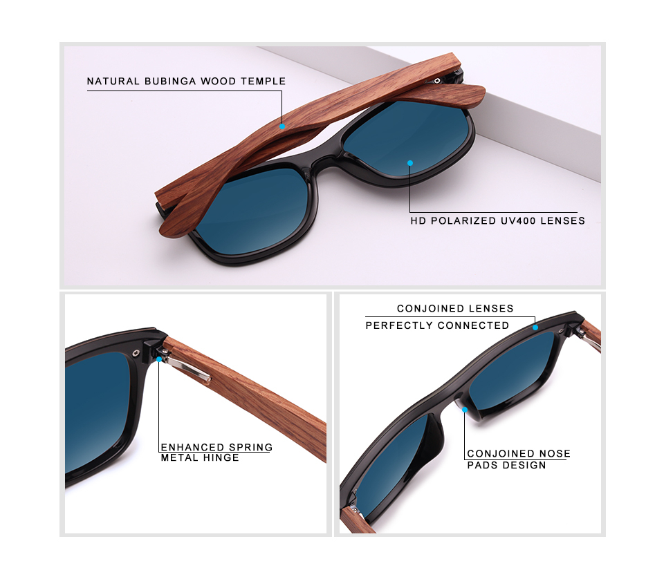 Men's Wooden Frame Rimless Polarized Sunglasses
