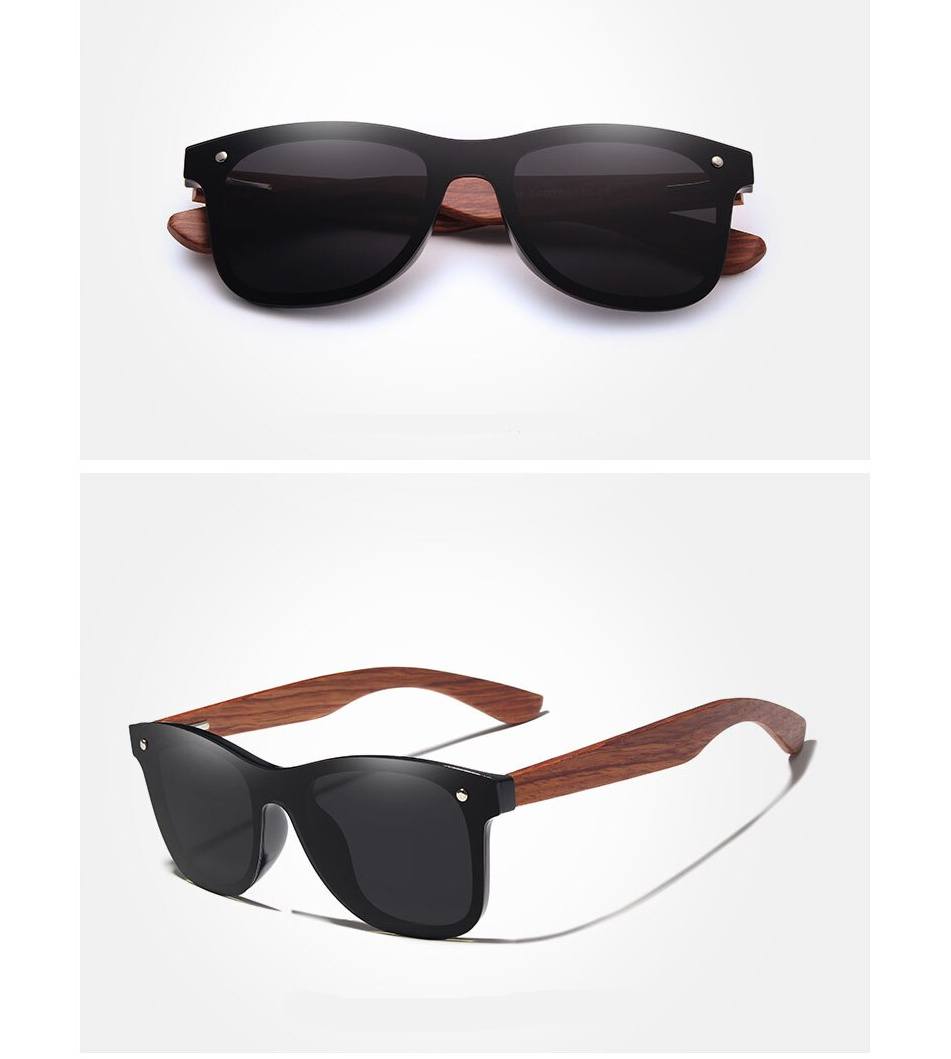Men's Wooden Frame Rimless Polarized Sunglasses