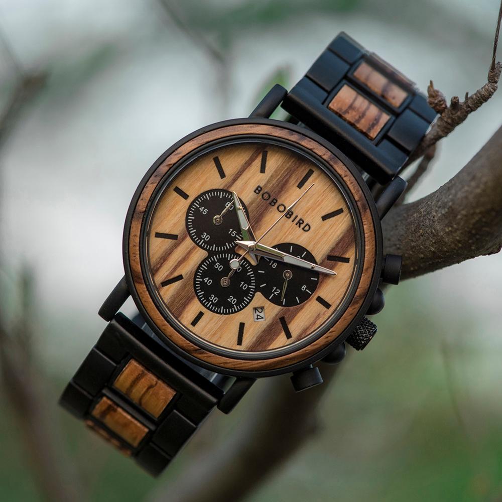 Men's Round Wooden Quartz Watch - Image 5