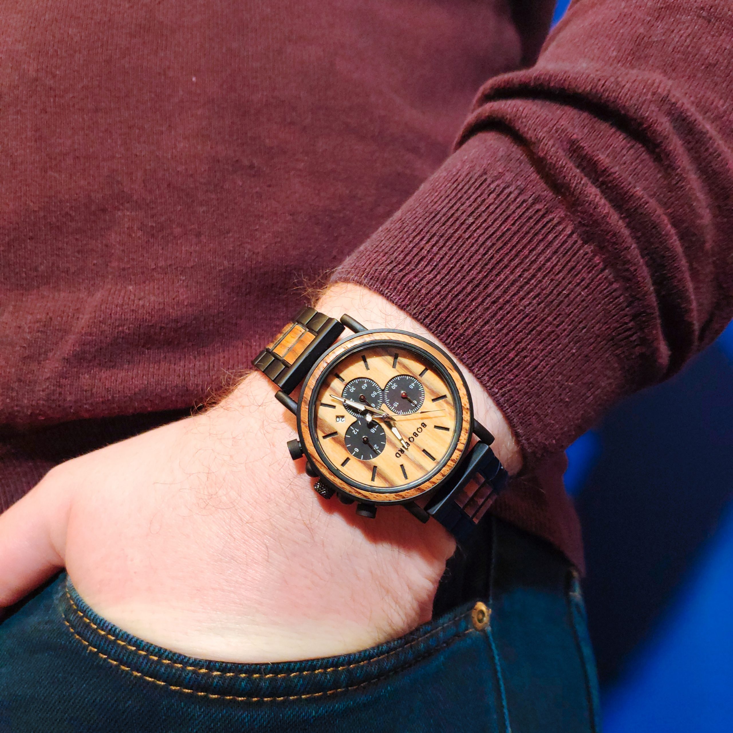 Men's Round Wooden Quartz Watch - Image 2