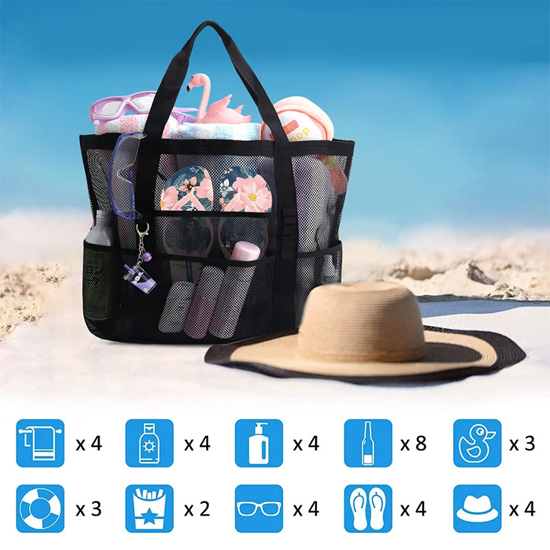 Hollow Mesh Beach Tote Bag for Pool, Swimwear, Slippers, Miscellaneous Items Storage, Breathable Mesh Seaside Vacation Bag Hollow Mesh Beach Tote Bag for Pool, Swimwear, Slippers, Miscellaneous Items Storage, Breathable Mesh Seaside Vacation Bag