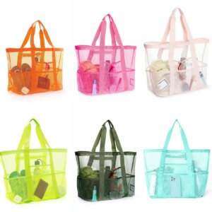 Hollow Mesh Beach Tote Bag for Pool, Swimwear, Slippers, Miscellaneous Items Storage, Breathable Mesh Seaside Vacation Bag