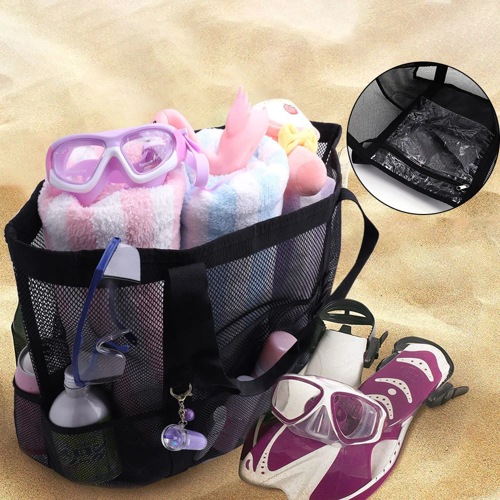 Hollow Mesh Beach Tote Bag for Pool, Swimwear, Slippers, Miscellaneous Items Storage, Breathable Mesh Seaside Vacation Bag - Image 4