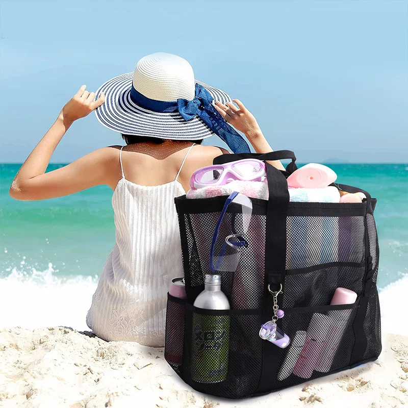 Hollow Mesh Beach Tote Bag for Pool, Swimwear, Slippers, Miscellaneous Items Storage, Breathable Mesh Seaside Vacation Bag - Image 3