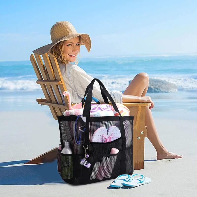 Hollow Mesh Beach Tote Bag for Pool, Swimwear, Slippers, Miscellaneous Items Storage, Breathable Mesh Seaside Vacation Bag - Image 5