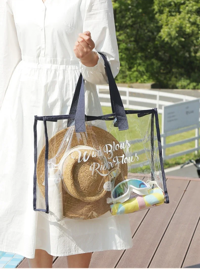 Transparent Waterproof Swimming Bag, Large Capacity Beach Jelly Bag, Women's Handheld PVC Shopping Bag
