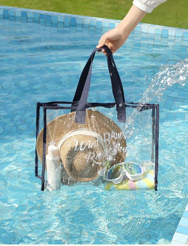 Transparent Waterproof Swimming Bag, Large Capacity Beach Jelly Bag, Women's Handheld PVC Shopping Bag