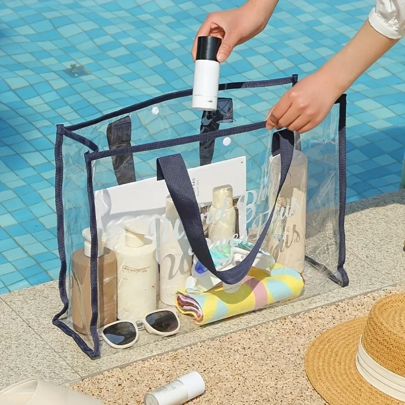 Transparent Waterproof Swimming Bag, Large Capacity Beach Jelly Bag, Women's Handheld PVC Shopping Bag