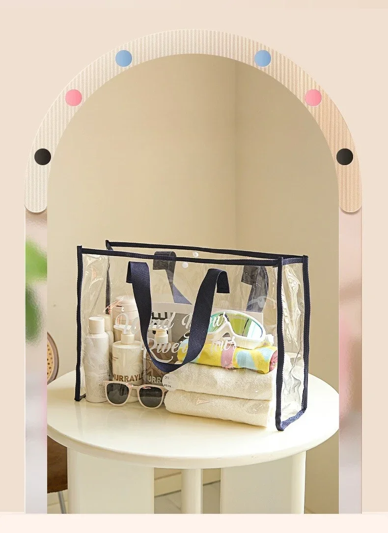 Transparent Waterproof Swimming Bag, Large Capacity Beach Jelly Bag, Women's Handheld PVC Shopping Bag