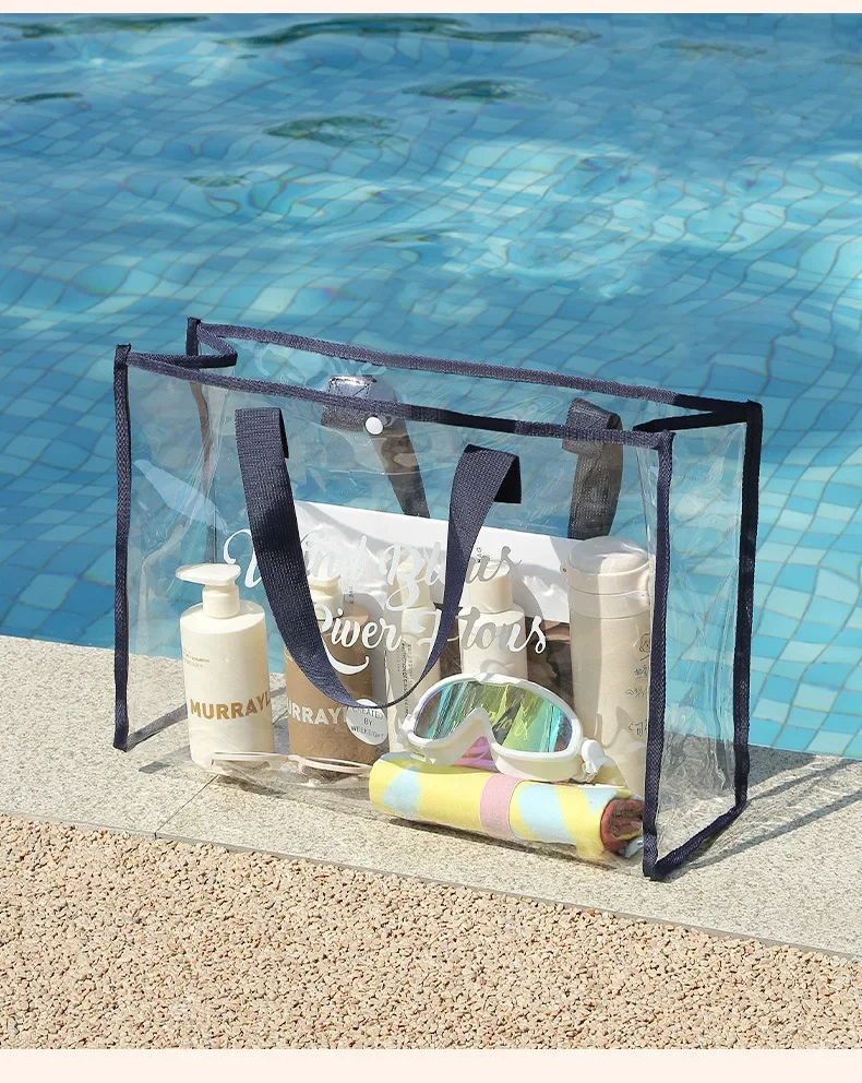 Transparent Waterproof Swimming Bag, Large Capacity Beach Jelly Bag, Women's Handheld PVC Shopping Bag