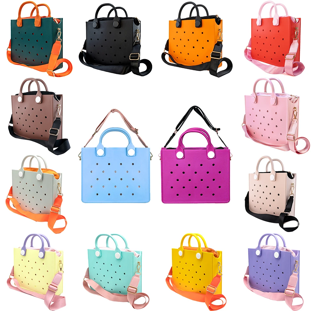 Beach Tote Travel Handbag Storage Fashion Storage EVA Large Leather Shoulder Bag for Women Casual Waterproof Bag Hole Fit Charms Beach Tote Travel Handbag Storage Fashion Storage EVA Large Leather Shoulder Bag for Women Casual Waterproof Bag Hole Fit Charms