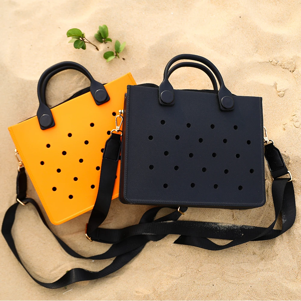 Beach Tote Travel Handbag Storage Fashion Storage EVA Large Leather Shoulder Bag for Women Casual Waterproof Bag Hole Fit Charms - Image 4