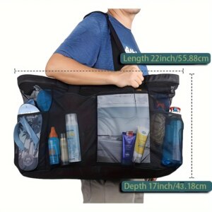 Extra Large Beach Bag - Lightweight, Waterproof, Foldable, with Mesh Straps, Zippered Pockets and Fixed Shoulder Straps