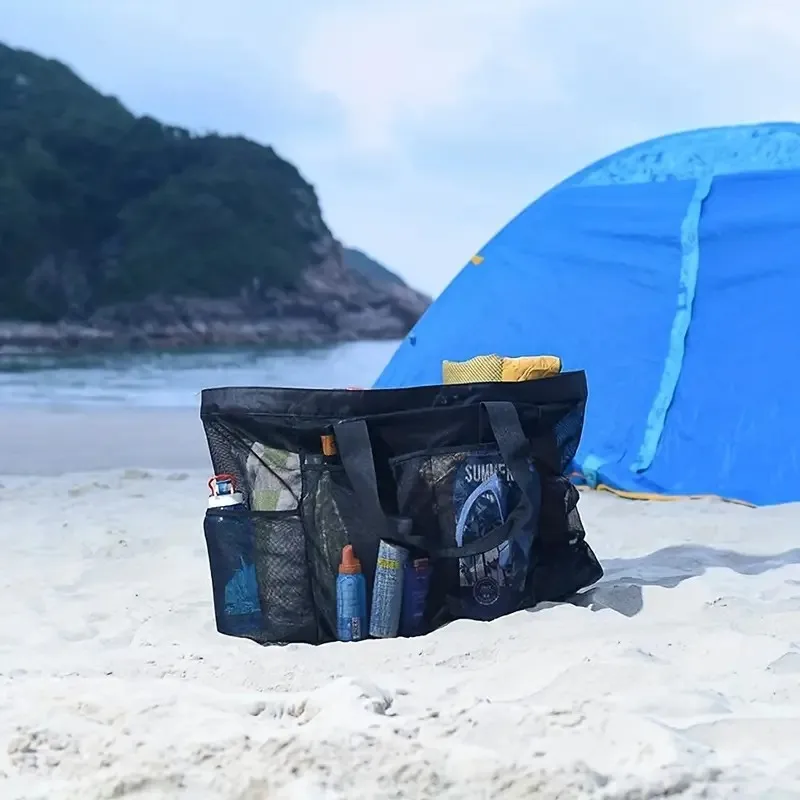 Extra Large Beach Bag - Lightweight, Waterproof, Foldable, with Mesh Straps, Zippered Pockets and Fixed Shoulder Straps Extra Large Beach Bag - Lightweight, Waterproof, Foldable, with Mesh Straps, Zippered Pockets and Fixed Shoulder Straps