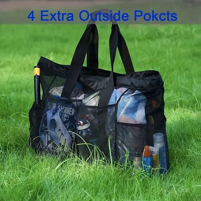 Extra Large Beach Bag - Lightweight, Waterproof, Foldable, with Mesh Straps, Zippered Pockets and Fixed Shoulder Straps Extra Large Beach Bag - Lightweight, Waterproof, Foldable, with Mesh Straps, Zippered Pockets and Fixed Shoulder Straps