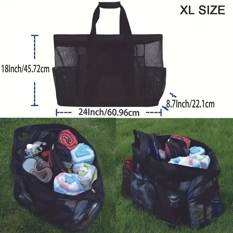 Extra Large Beach Bag - Lightweight, Waterproof, Foldable, with Mesh Straps, Zippered Pockets and Fixed Shoulder Straps Extra Large Beach Bag - Lightweight, Waterproof, Foldable, with Mesh Straps, Zippered Pockets and Fixed Shoulder Straps
