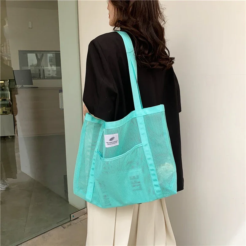 Women's Transparent Mesh Shoulder Bag, Fashionable Portable Handbag for Shopping, Travel, Beach, Mesh Net Bag Women's Transparent Mesh Shoulder Bag, Fashionable Portable Handbag for Shopping, Travel, Beach, Mesh Net Bag