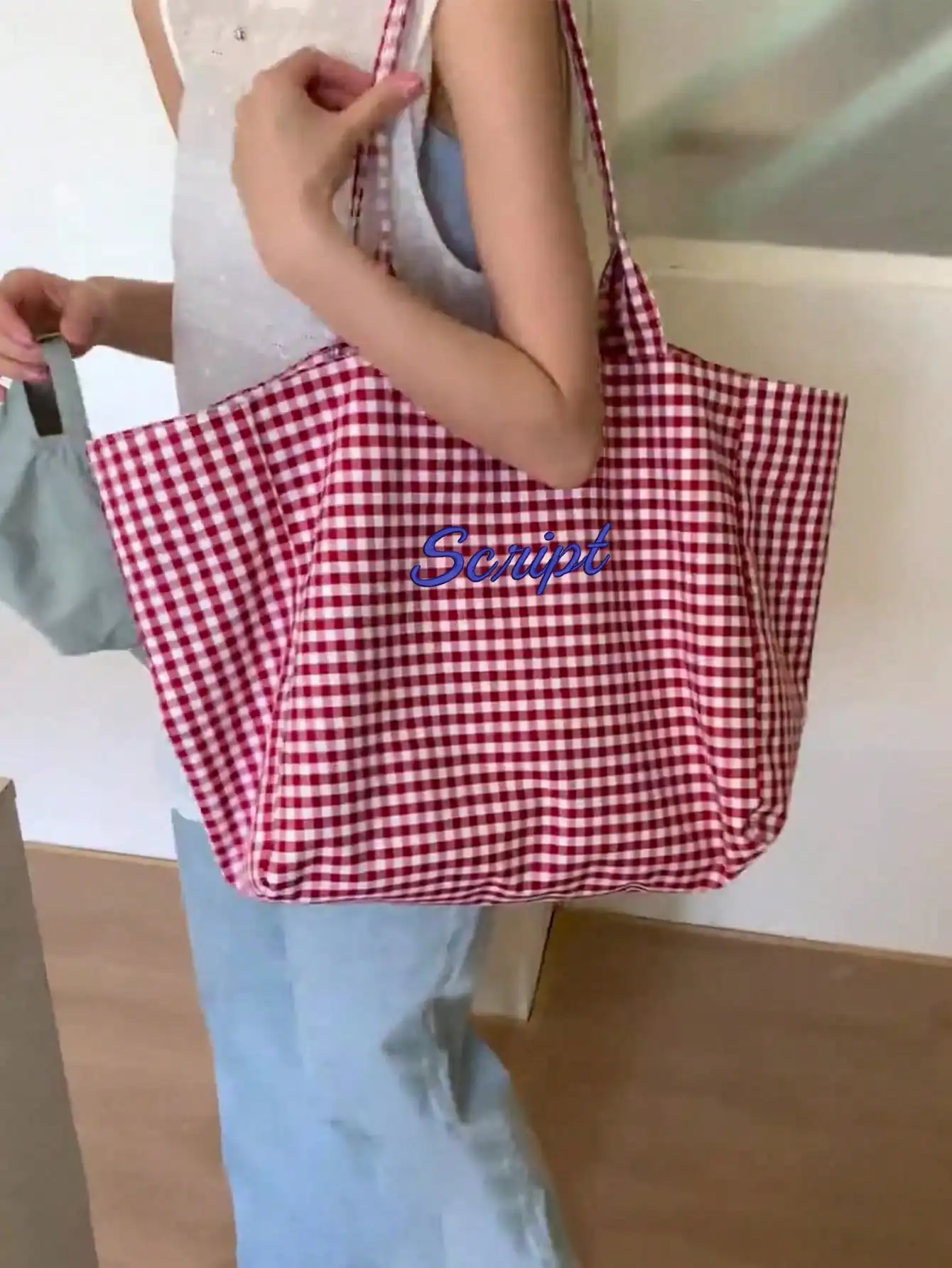 (Customized) Customized embroidered simple checkered canvas shoulder bag original large capacity niche multifunctional commuting