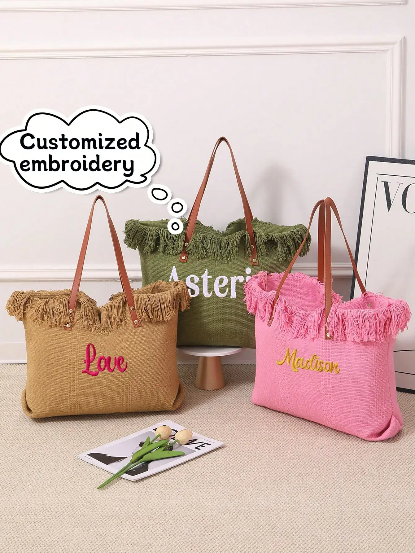 (Customized) Customized embroidered simple checkered canvas shoulder bag original large capacity niche multifunctional commuting