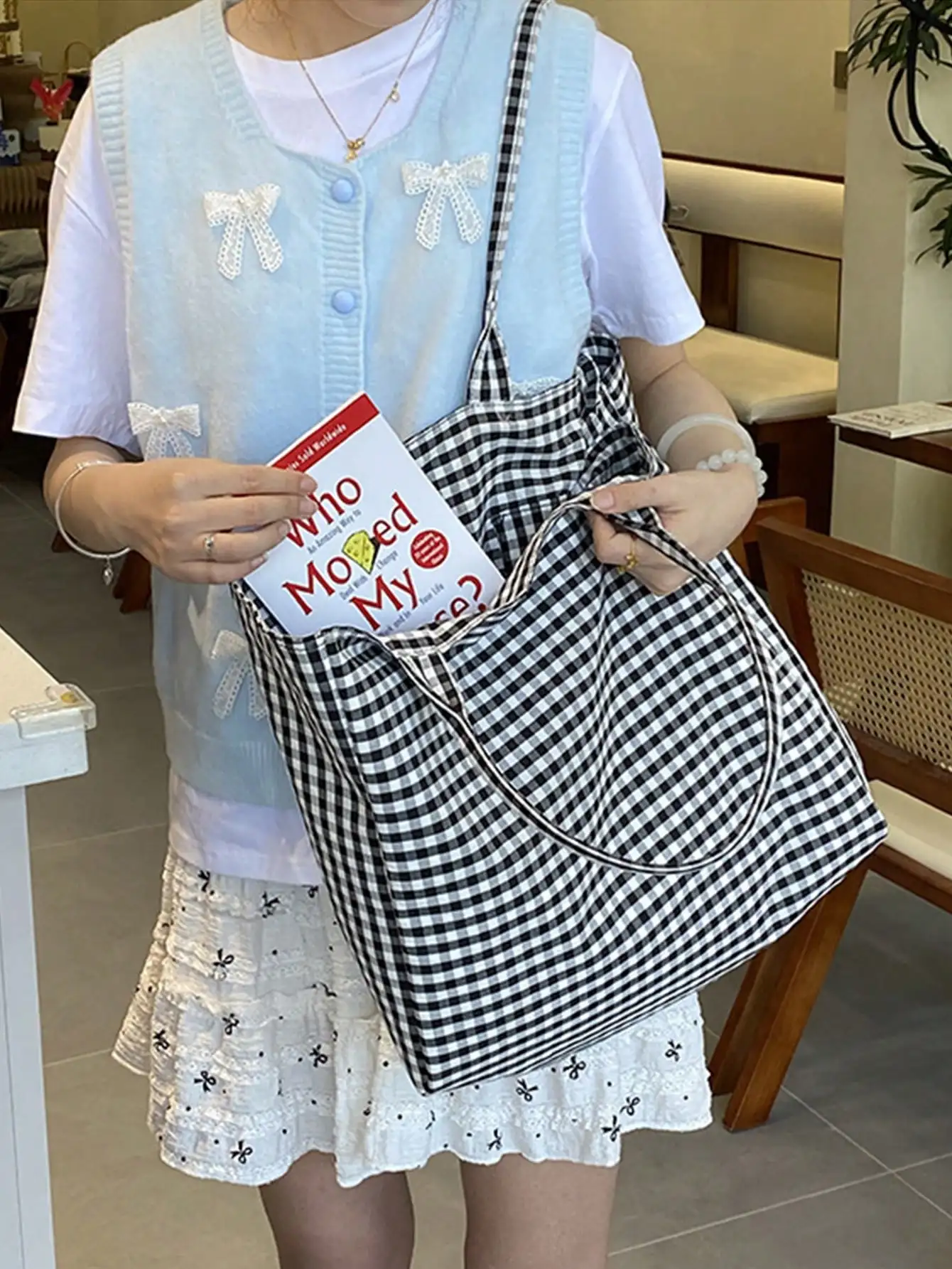 (Customized) Customized embroidered simple checkered canvas shoulder bag original large capacity niche multifunctional commuting