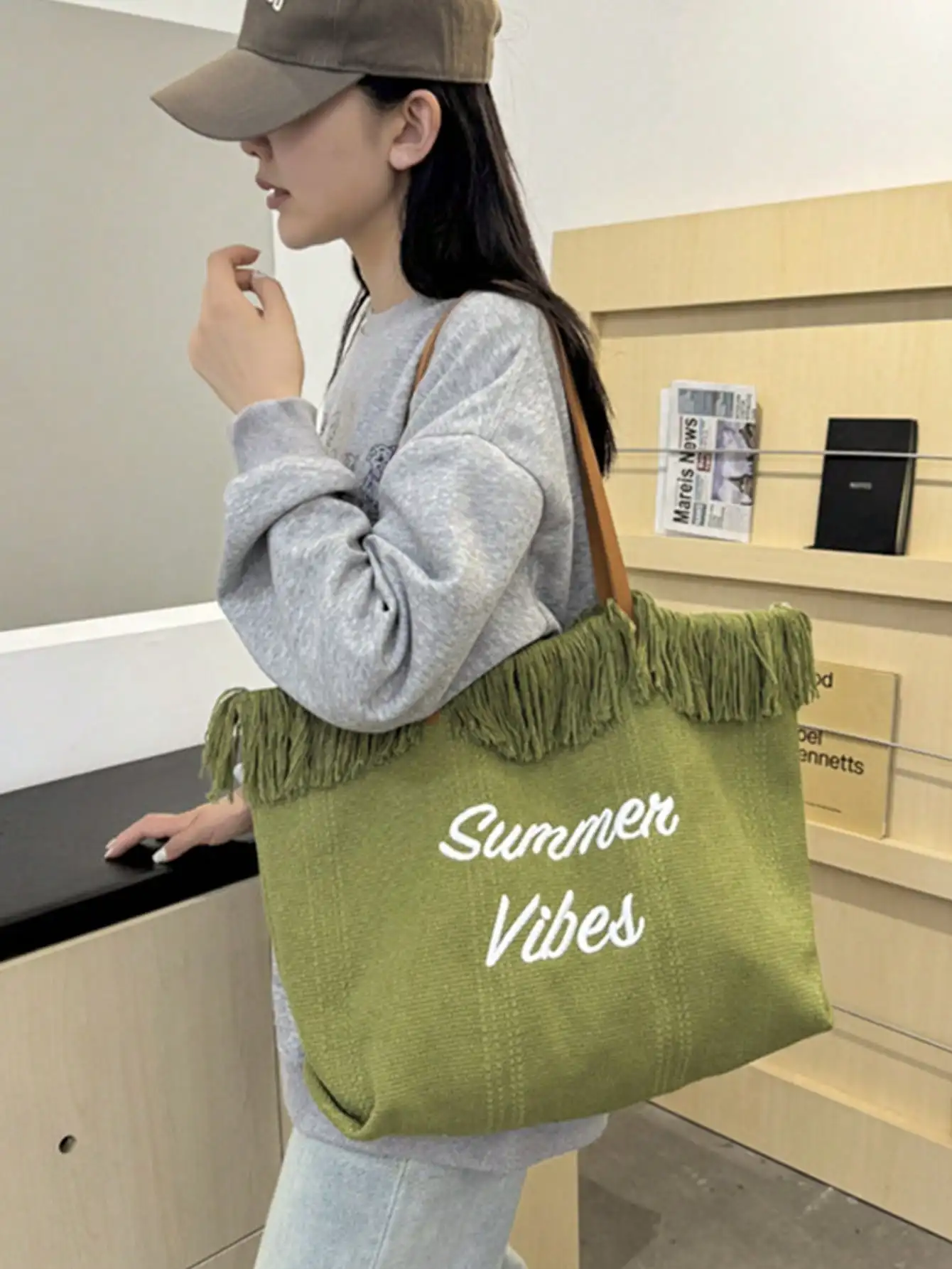 (Customized) Customized embroidered simple checkered canvas shoulder bag original large capacity niche multifunctional commuting