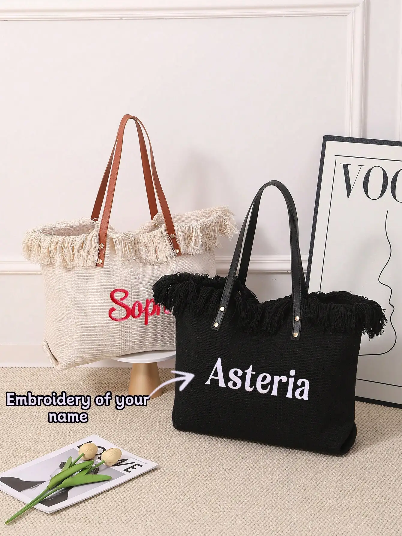 (Customized) Customized embroidered simple checkered canvas shoulder bag original large capacity niche multifunctional commuting