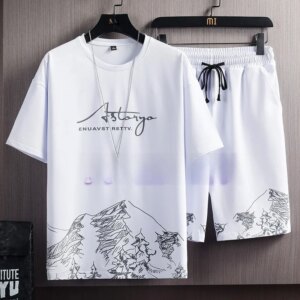 Casual Ice Silk Men's Sportswear Set Summer Trendy Brand Loose Fit Two-Piece Youthful Short Sleeve T-Shirt And Shorts Ensemble