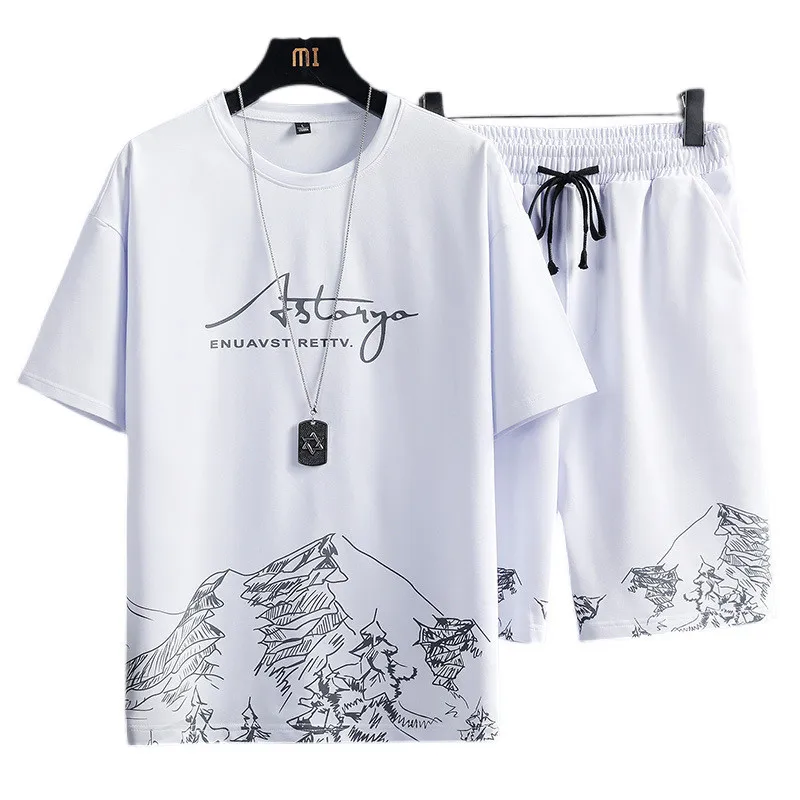 Casual Ice Silk Men's Sportswear Set Summer Trendy Brand Loose Fit Two-Piece Youthful Short Sleeve T-Shirt And Shorts Ensemble - Image 5
