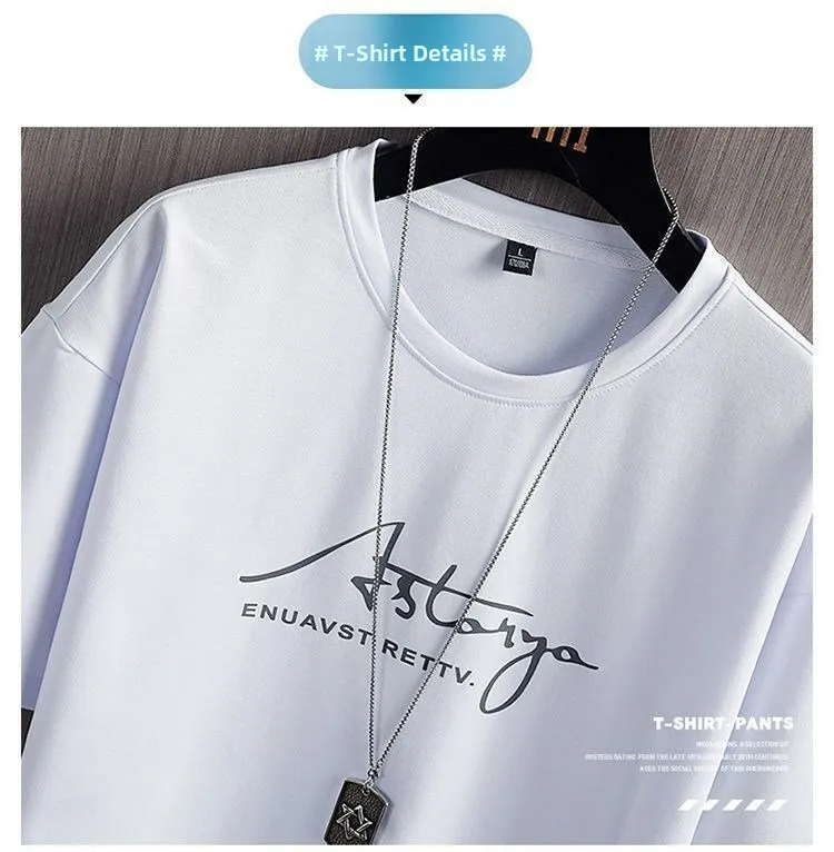 Casual Ice Silk Men's Sportswear Set Summer Trendy Brand Loose Fit Two-Piece Youthful Short Sleeve T-Shirt And Shorts Ensemble - Image 2